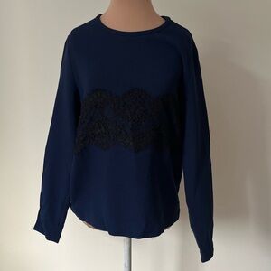P.A.R.O.S.H. Navy Blue Long Sleeve Lace Wool Crew Neck Sweater EUC Size M